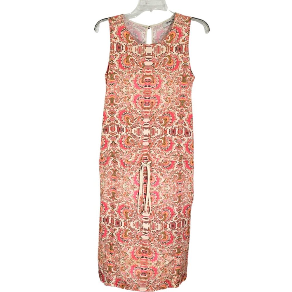 Sam Lavi Womens Multicolor Geometric Sleeveless Midi Dress Drawstring Size XS